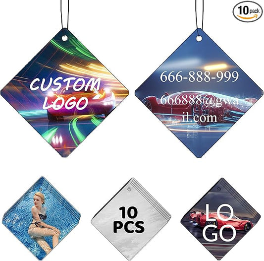 10Pcs Custom Logo Air Freshener for Car Bulk,Wholesale Personalized Double-Sided Car Air Fresheners with Photo Text Logo (10pcs-Rhombus)