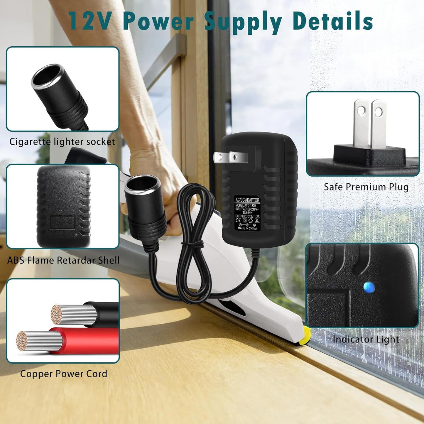 inShareplus 12V 2A 24W AC to DC Converter, 12 Volt Cigarette Lighter Adapter, AC 100-240V to DC 12V Car Lighter Adapter to Wall Outlet Adapter, 12V Power Supply for Car Devices (MP3, Fan, Dash Cam)