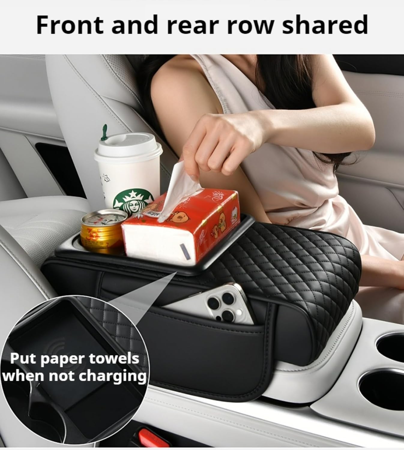 Upgrade Arm Rest Cover for Car, 5-in-1 Middle Console Cover Cushion Pad with Cup Holders & Side Pockets, Center Armrest Storage Box, Gray