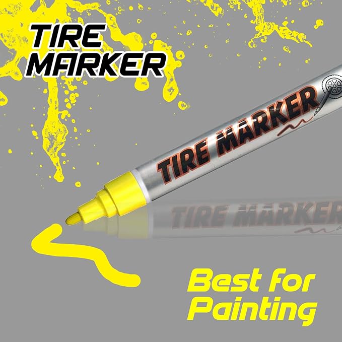 MC MOTOPARTS Permanent Color Tire Pen Marker Lettering Paint Drawing Tool Automotive Motorcycle Care 1 piece (Yellow)
