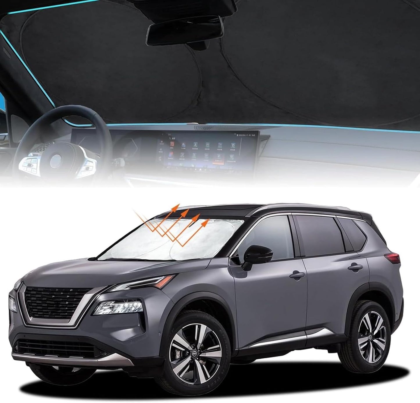 INSAUTO for Rogue Windshield Sun Shade Sunshade Foldable for Nissan Rogue 2014-2020 Windshield Cover Sun Visor Custom Fit for 2021-2023 Nissan Rogue 3rd Gen Accessories Blocks UV Rays Protector