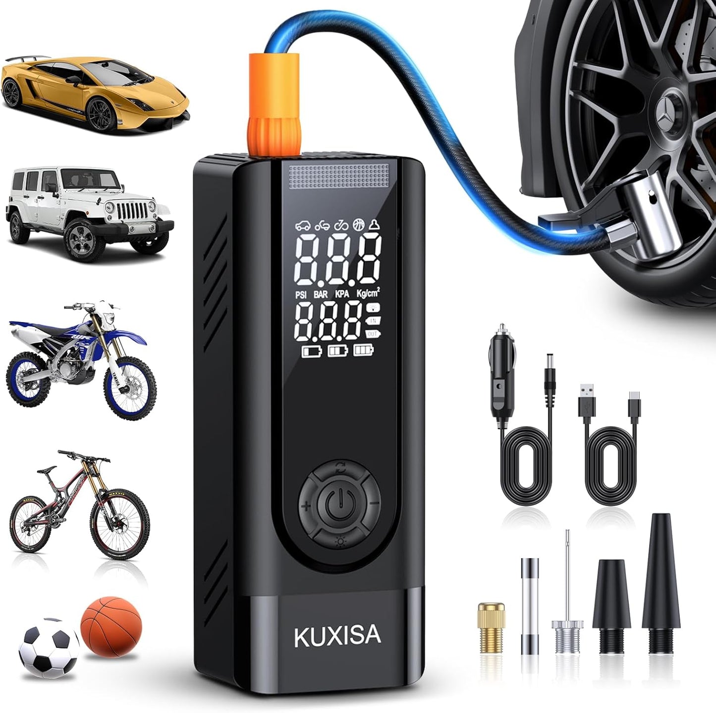 Tire Inflator Portable Air Compressor,180PSI & 3X Faster Air Pump for Car Tires with Digital Pressure Gauge, 25000mAh Air Compressor for Car, Motorcycle, Bicycle, Ball and More.