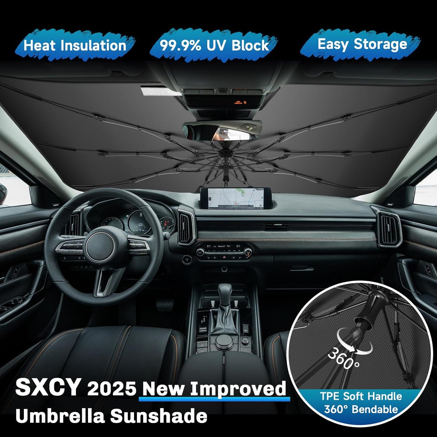 SXCY for 2023-2025 Mazda CX50 Windshield Umbrella Sunshade [Easier Foldable] for 2025 Mazda CX50 Accessories 2024 CX50 Sunshade Umbrella for 2025 CX50 Windshield Sun Shade Umbrella Car Sun Protection