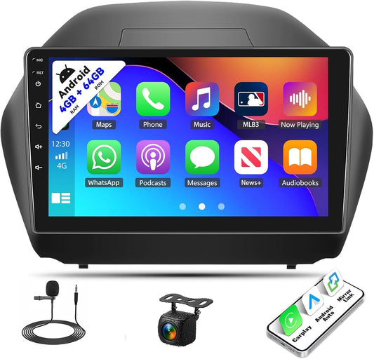 SIXTOP [4+64G] Android Car Stereo for Hyundai Tucson IX35 2010-2015 with Carplay Android Auto Mirror Link 10.1 inch Touchscreen 1280 * 720 Bluetooth 5.0 FM/RDS DSP 32EQ WiFi GPS Change Theme AI Voice