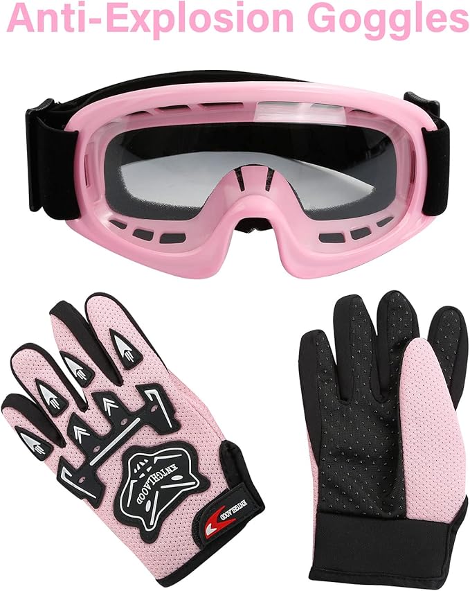XFMT DOT Youth Kids Dirt Bike Helmet Full Face Motocross Helmets for Off-Road ATV Street Bike Four Wheeler Motorcycle with Goggles & Gloves, Pink Butterfly Small