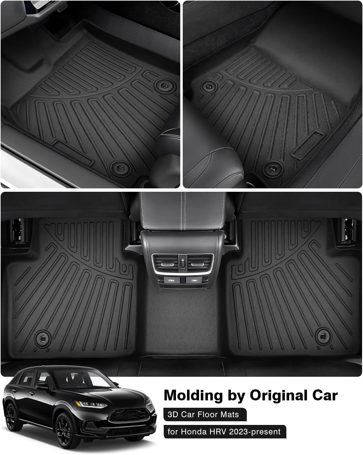 Powerty Floor Mats for 2023 2024 2025 Honda HR-V HRV Accessories All Weather Floor Liner 3D TPE 1st & 2nd Row Floor Mat Heavy-Duty Floor Liners