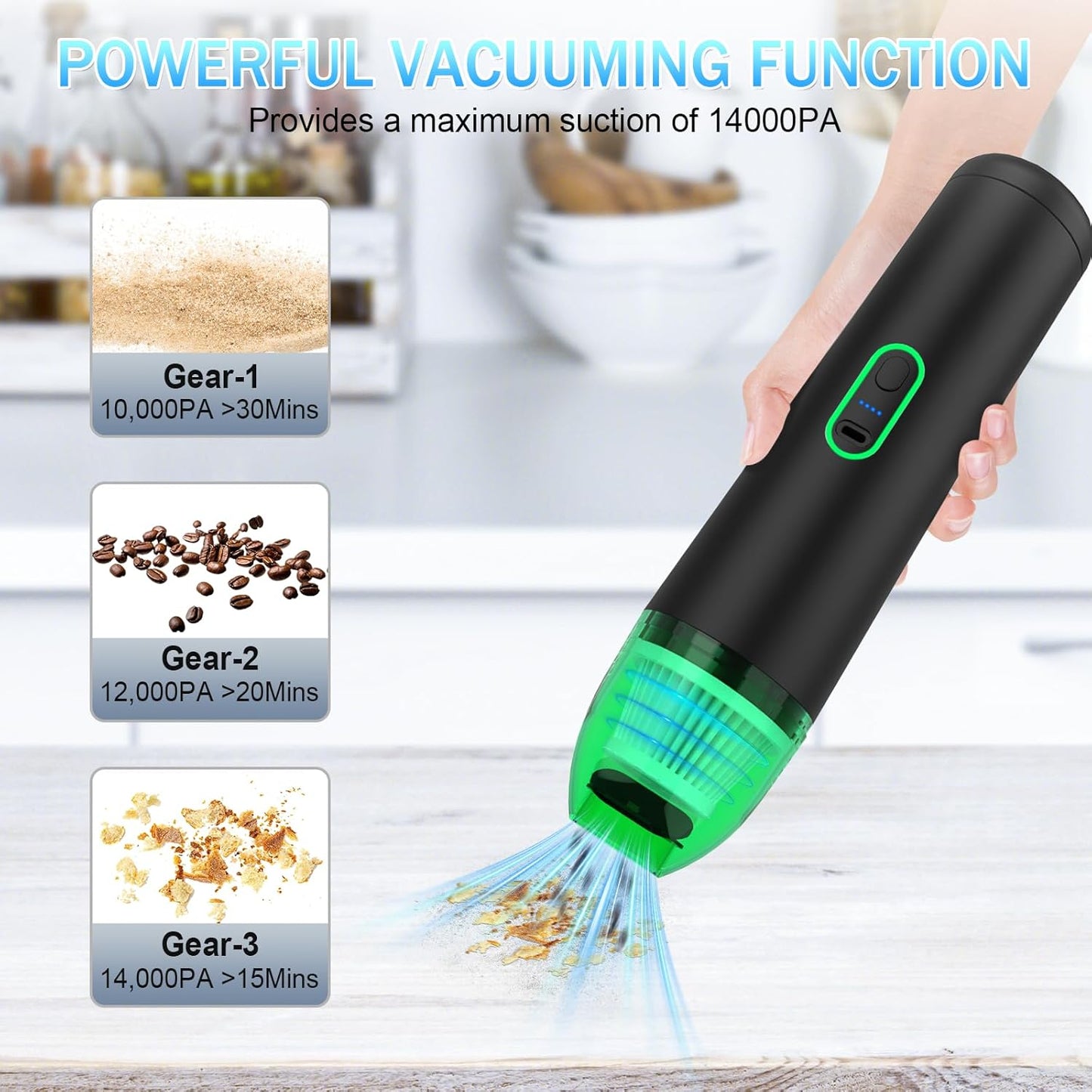 AVCNUJ Handheld Vacuum Cordless, 14000PA Strong Suction with Brushless Motor, Portable Car Vacuum Cleaner, Ultra-Lightweight 1.2lbs, 2-in-1 Dust Removal Vacuum Cleaner for Car Office Home Pet Hair