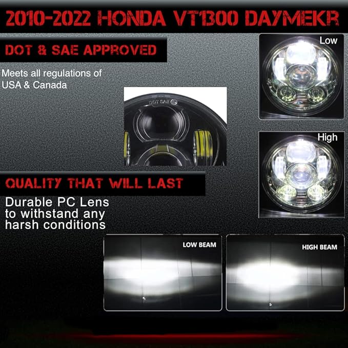 SLK-Lights VT1300 Fury Daymaker LED Headlight 5 3/4in - Direct Fit - Plug & Play - Compatible Honda VT1300 2010-2025 Honda Fury, Sabre, Interstate, and Stateline (Blue)