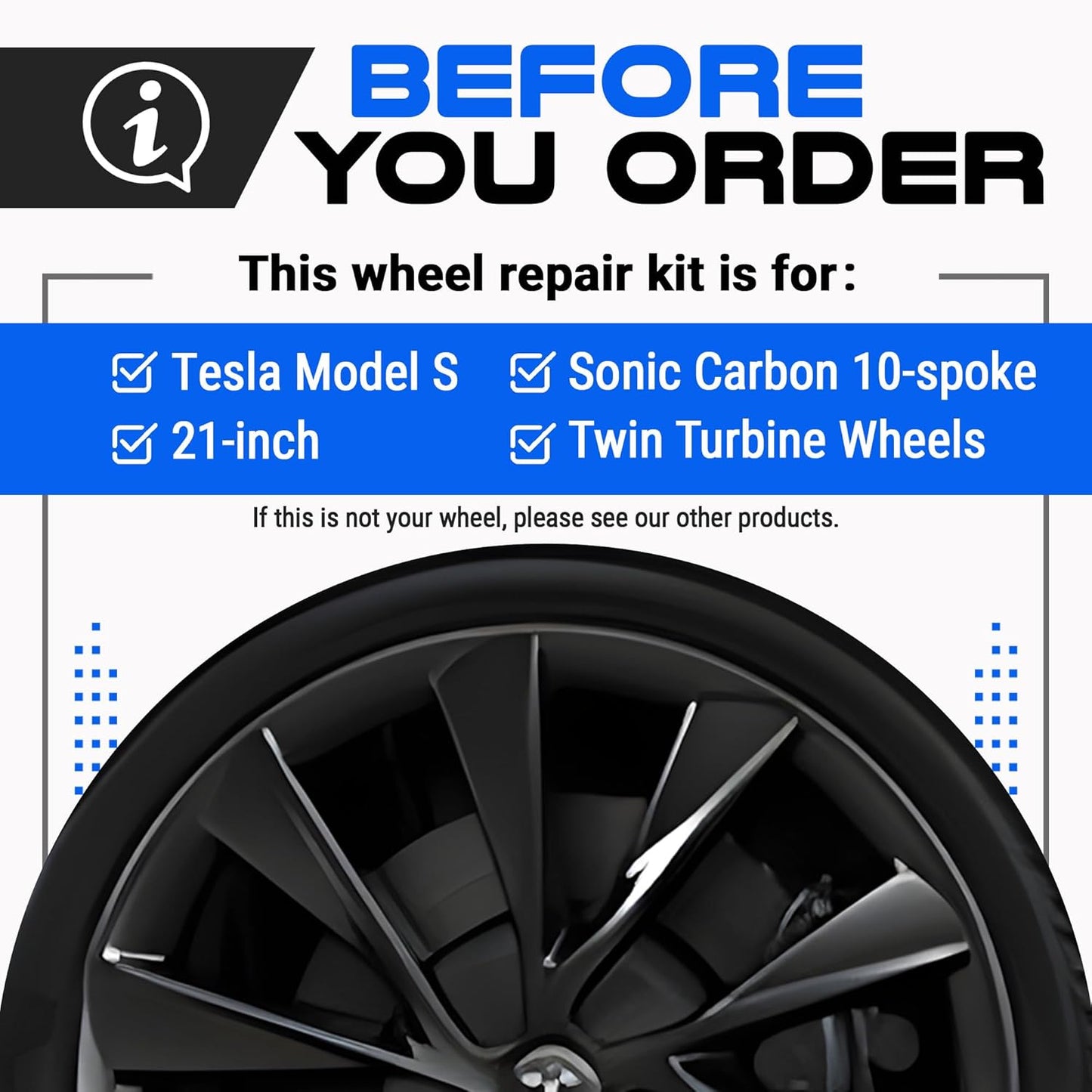 Premium Tesla Wheel Curb Rash Repair Kit for Model S 21-inch Sonic Carbon Twin Turbine Rims - DIY Kit with Color-matched Touch Up Paint - Made in USA
