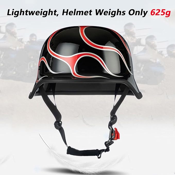 German Motorcycle Helmet DOT Approved Open Face Motorcycle Helmet Lightweight Low Profile Open Face Half Face Helmet Adult Men Women Vintage German Style Half Face Skull Cap Helmets,M-XXL