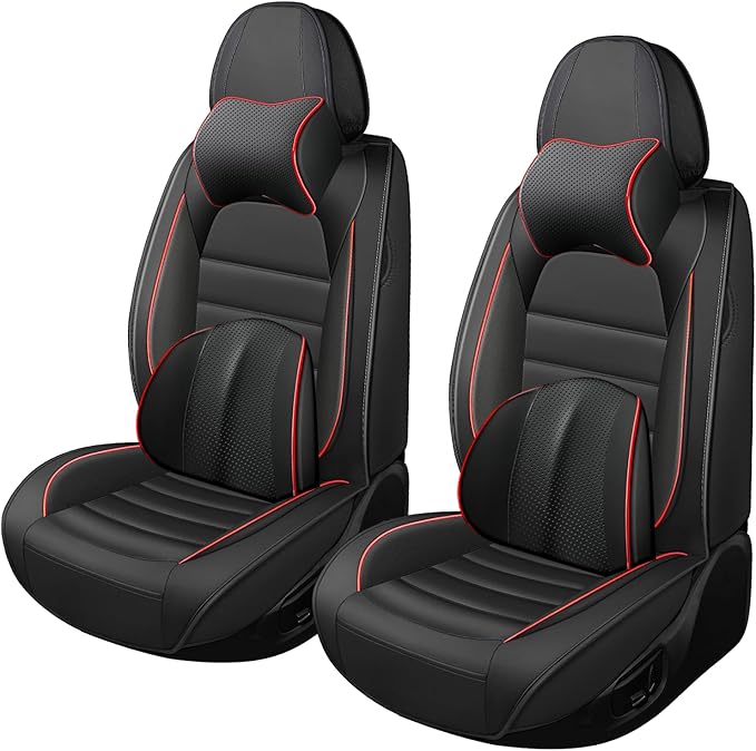 Car Seat Covers for GMC Sierra 1500/2500/3500 Denali SLT AT4 AT4X Base Seat Covers 2008-2025, Waterproof Premium Nappa Leather Seat Protectors(Luxury 2 Seats/Black&Red)