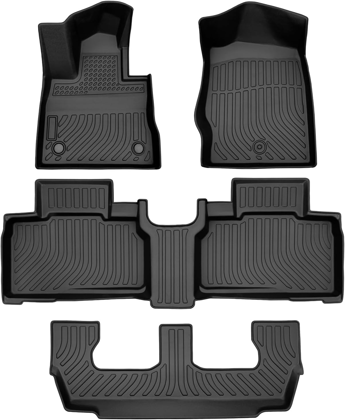 Wayhigh-All Weather Floor Mats Fit for 2020-2025 Ford Explorer 7 Seats TPE Car Mats Waterproof Heavy Duty Rubber Floor Liners for Explorer Accessories Custom Fit Black Liners