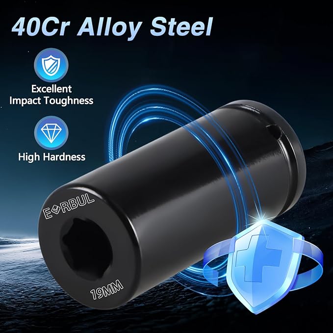 19mm Harmonic Balancer Socket Compatible with Honda, 1/2" Drive 19mm Crank Bolt Socket Fit for Honda, Deep Well Impact Wrench,Crank Pulley Removal Tool Replace#77 080