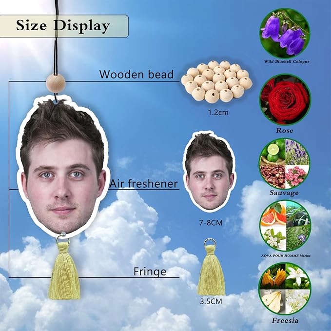 Personalized Air Freshener with Your Photo Custom Air Freshener for Car with Tassel for Wedding Christmas Birthday Anniversary Funny Gift Car Hanging Ornaments Multiple
