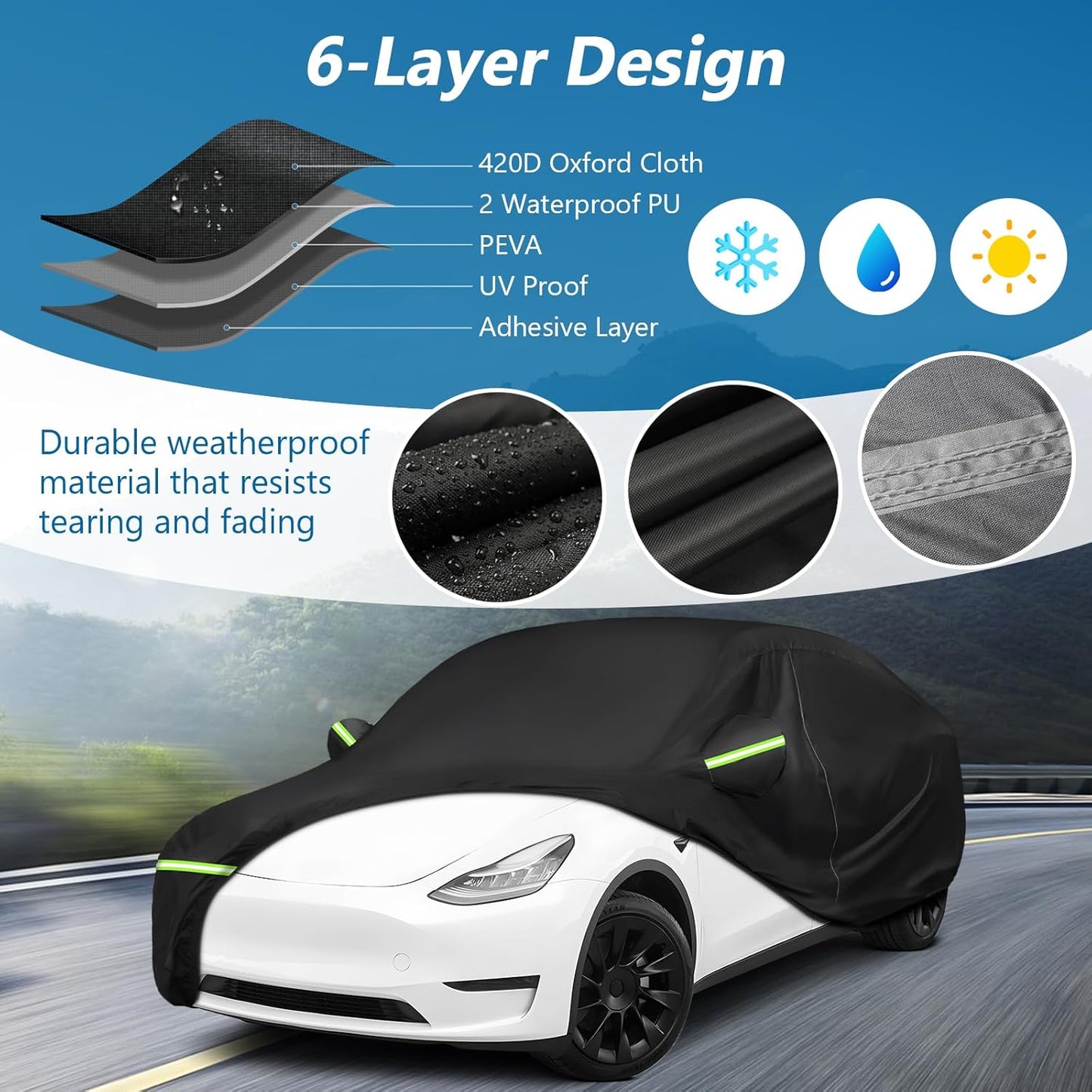 Custom Fit for Tesla Model Y Car Cover - Waterproof, All Weather, Heavy Duty Protection, Hail & Windproof, Long Lifetime, with Charge Port Opening and Side Zipper - Fits for Model Y 2020-2025