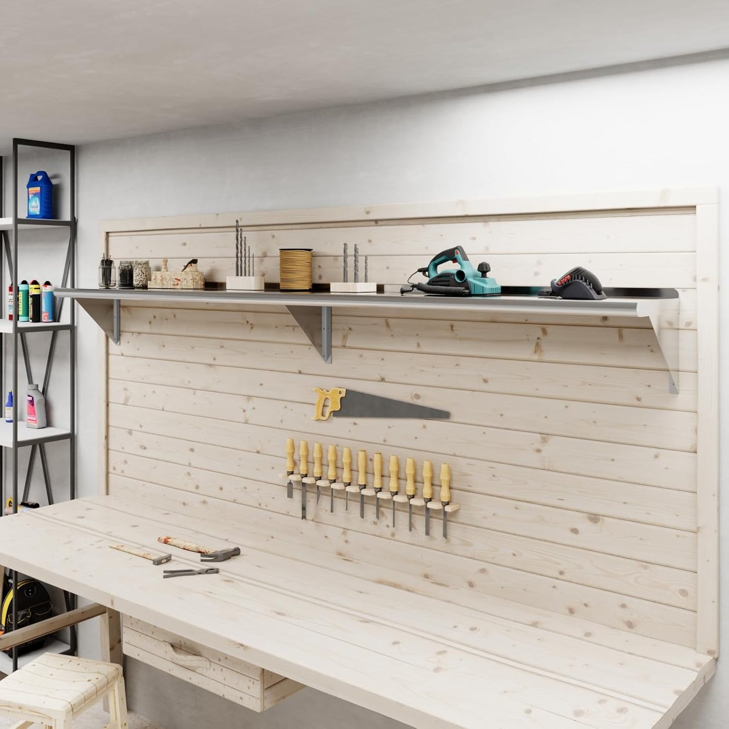 AmGood 96" Long X 12" Deep Stainless Steel Wall Shelf | NSF Certified | Appliance & Equipment Metal Shelving | Kitchen, Restaurant, Garage, Laundry, Utility Room