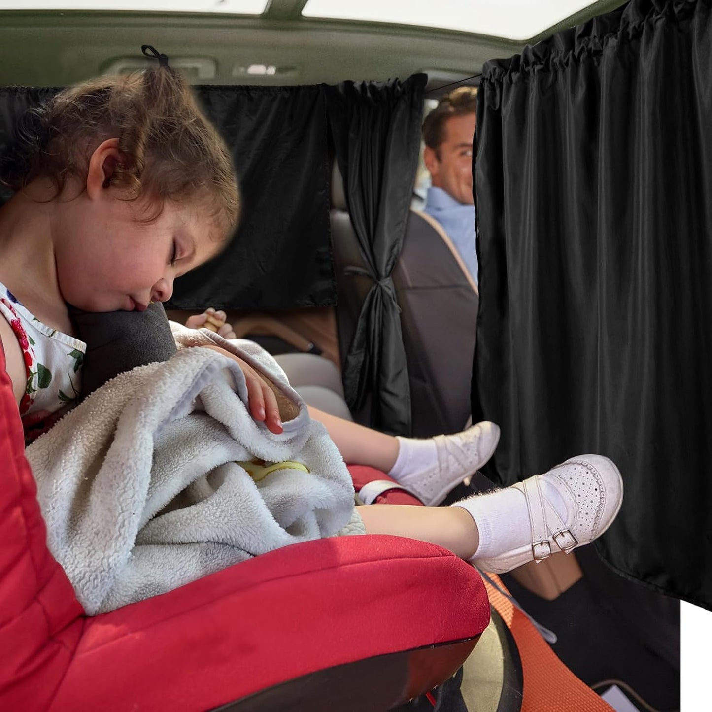 Set of 3 Car Window Shades - 95% Light Blocking Sunshades, 1 Privacy Divider Curtains & 2 Side Window Covers, Wide Sedan SUV Accessories for Kids Baby Travel Camping Nap Sleeping