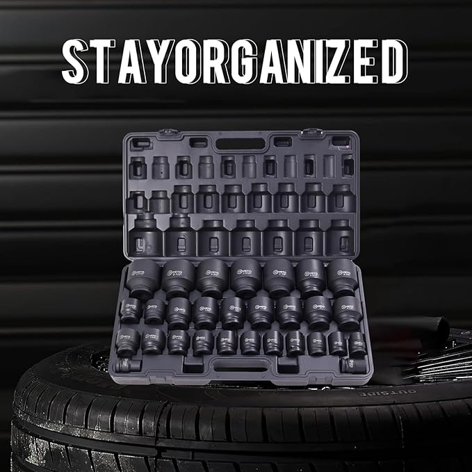 29-Piece 3/4" Drive Impact Socket Set, SAE 3/4" to 2-1/2", 6-Point Design, Rugged Construction, with Heavy-Duty Storage Case – Ideal for Auto Repair & Household Use