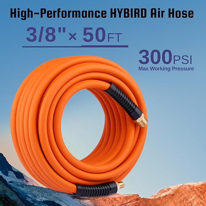 Truck Tire Inflator Kit, 3/8” x 50FT Hybrid Air Hose with 1/4" Chuck and 1/2" NPT Universal Gladhand Connection