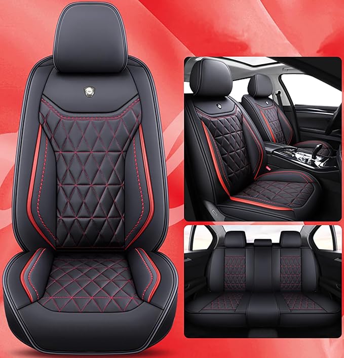 Leather Car Seat Covers,Waterproof Seat Covers 5-Seater Full Set with Airbag Compatible,Universal Automotive seat Covers for Cars,SUV,Trucks,Pickup