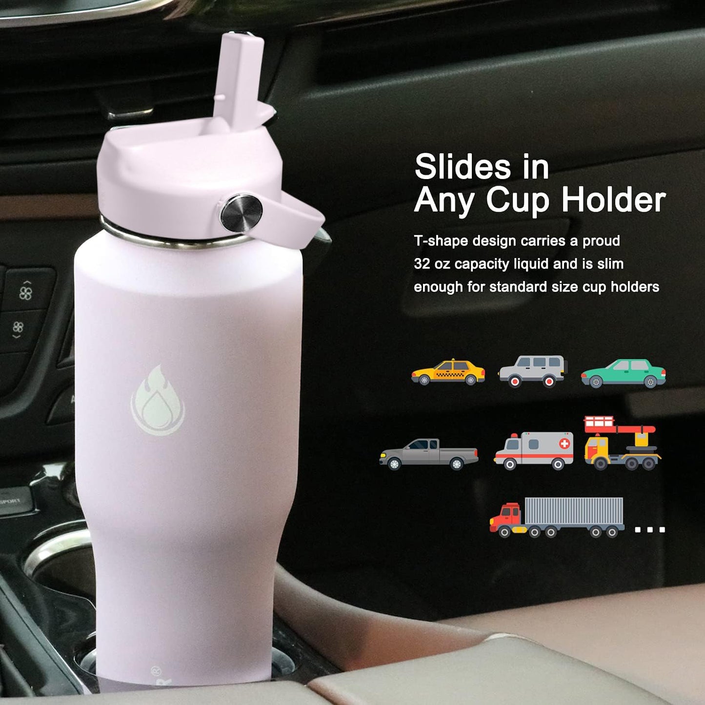 SENDESTAR 32oz Water Bottle Wide Mouth Stainless Steel Vacuum Insulated Double Wall with 2 Straw Lids Fit in Any Car Cup Holder TXIN-32-LV-1