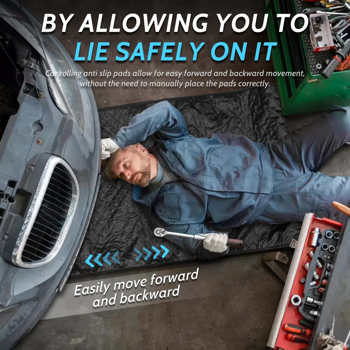 60''x28'' Foldable Car Repair Pad, Black Automotive Maintenance Mat, for Low Clearance, Special Roads, Long-Distance Trucks, Mechanics Pad, Automotive Repair Mat