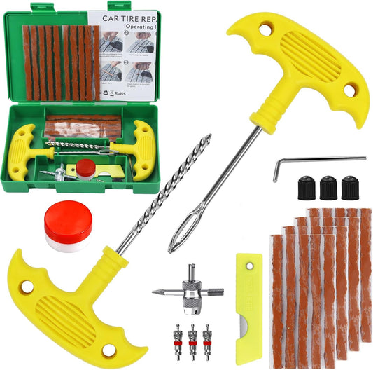 Tire Repair Kit, 33Pcs Heavy Duty Tire Plug Kit, Universal Tire Repair Tools to Fix Punctures and Plug Flats Patch Kit for Cars, Motorcycles, Atvs, Tractors, Etc