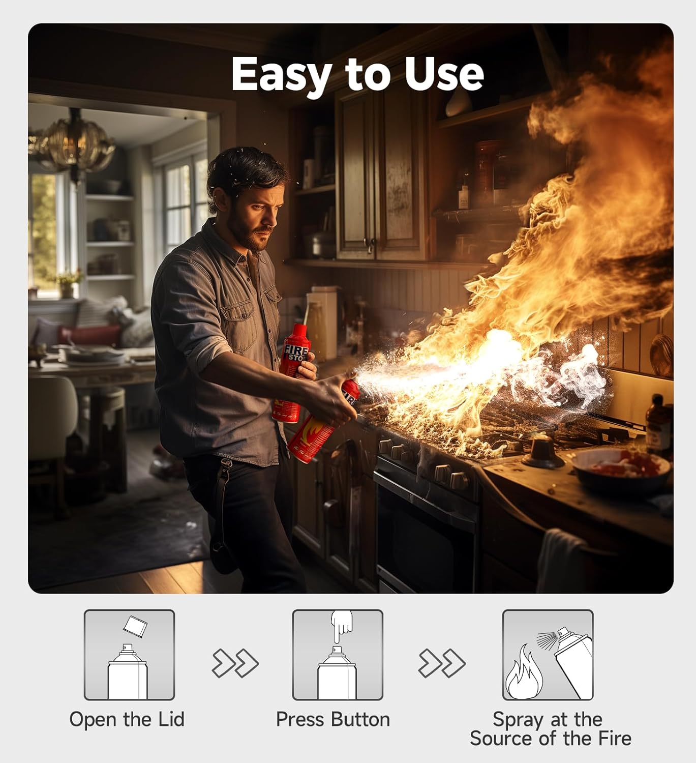 3-Pack Fire Extinguisher for Home, Kitchen, Car, Camping & Electronics - ABC/K Class with Mounts - Portable, Long-Lasting.