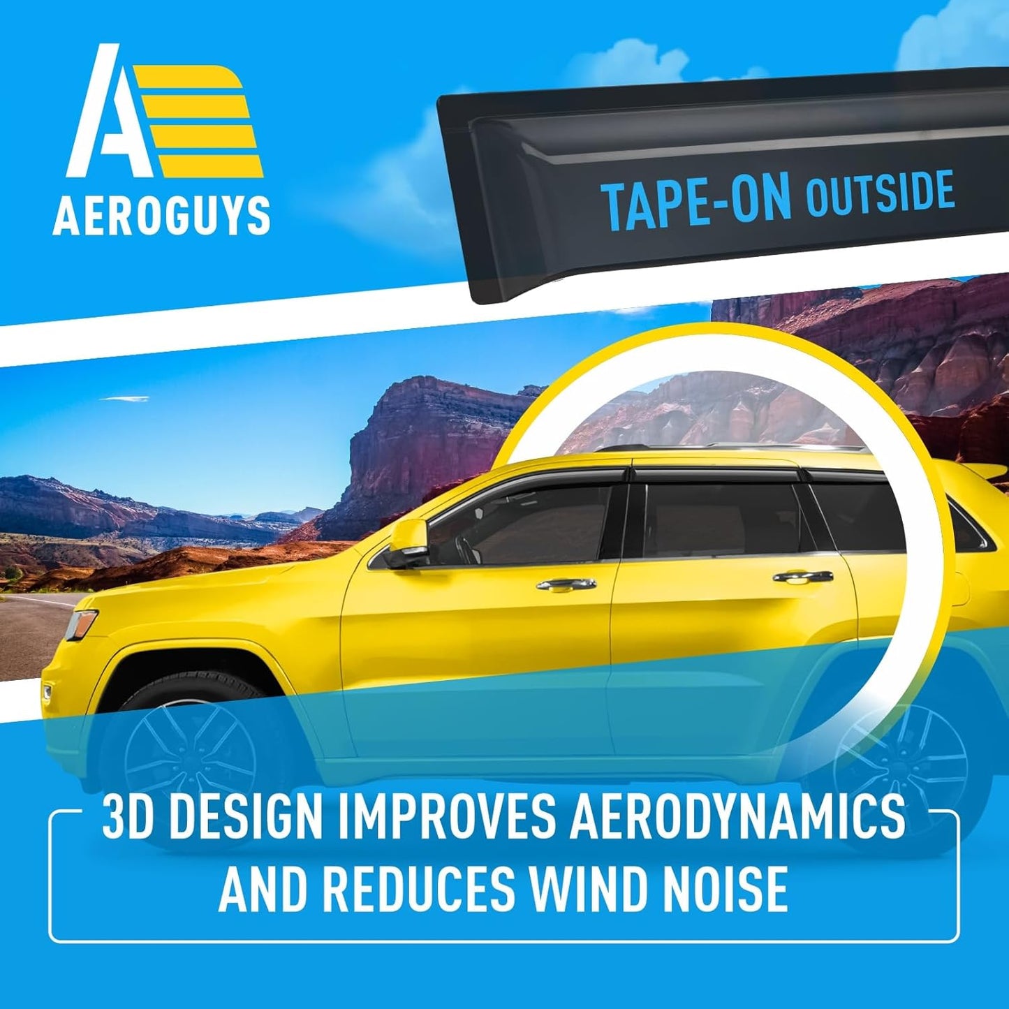 Extra Durable Window Deflectors Tape-On Window Visors Rain Guards Fit for Jeep Grand Cherokee 2011-2021, Sun Visors, Wind Vent for Shades, Exterior Car Accessories - 6pcs. AG0531