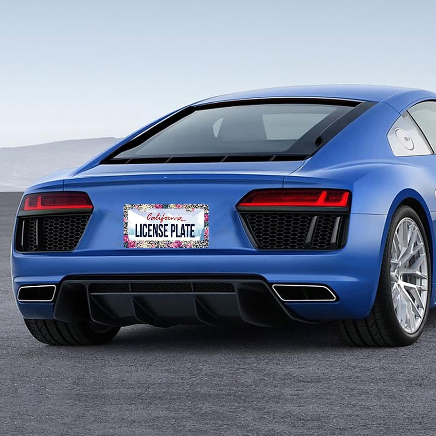 Rose Leopard Print License Plate Frame Vintage Floral License Plate Stainless Steel Funny License Plate Holder Cheetah Car Accessories Decoration with Screws Fits Standard Vehicles Size 12.3" x 6.3"