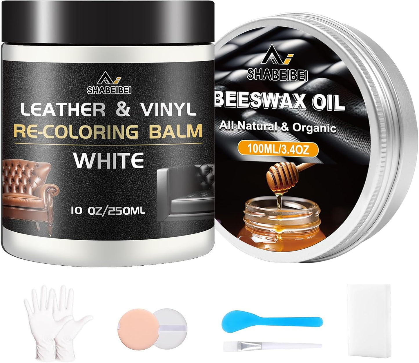 Leather Repair Kit Recoloring Balm Cleaner Conditioner Waterproof Beeswax Oil for Car Seat Furniture Couch Shoe Leather Vinyl(White)