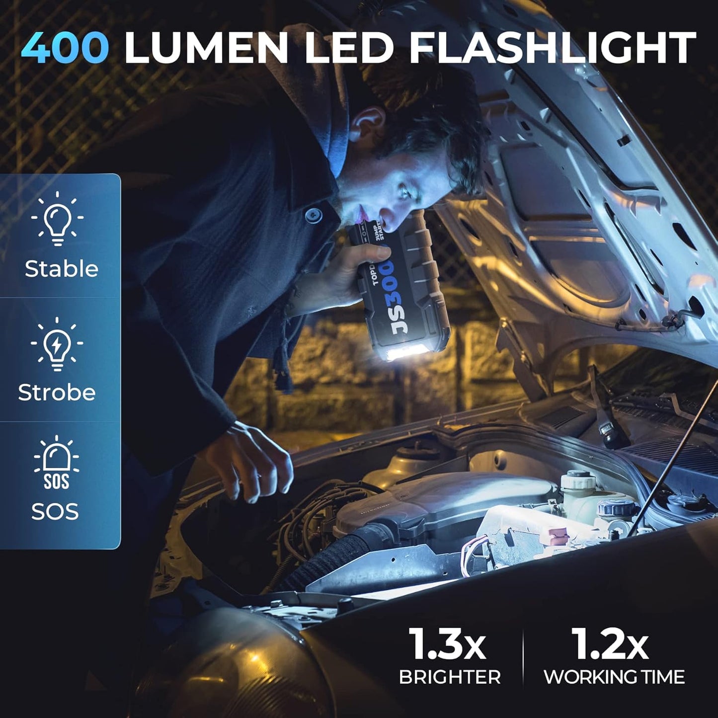 JS3000 12V 3000A Battery Booster Jump Starter Pack for Up to 9L Gas/ 7L Diesel Engines, Portable Car Battery Charger with Handle Jumper Cable and EVA Protection Case