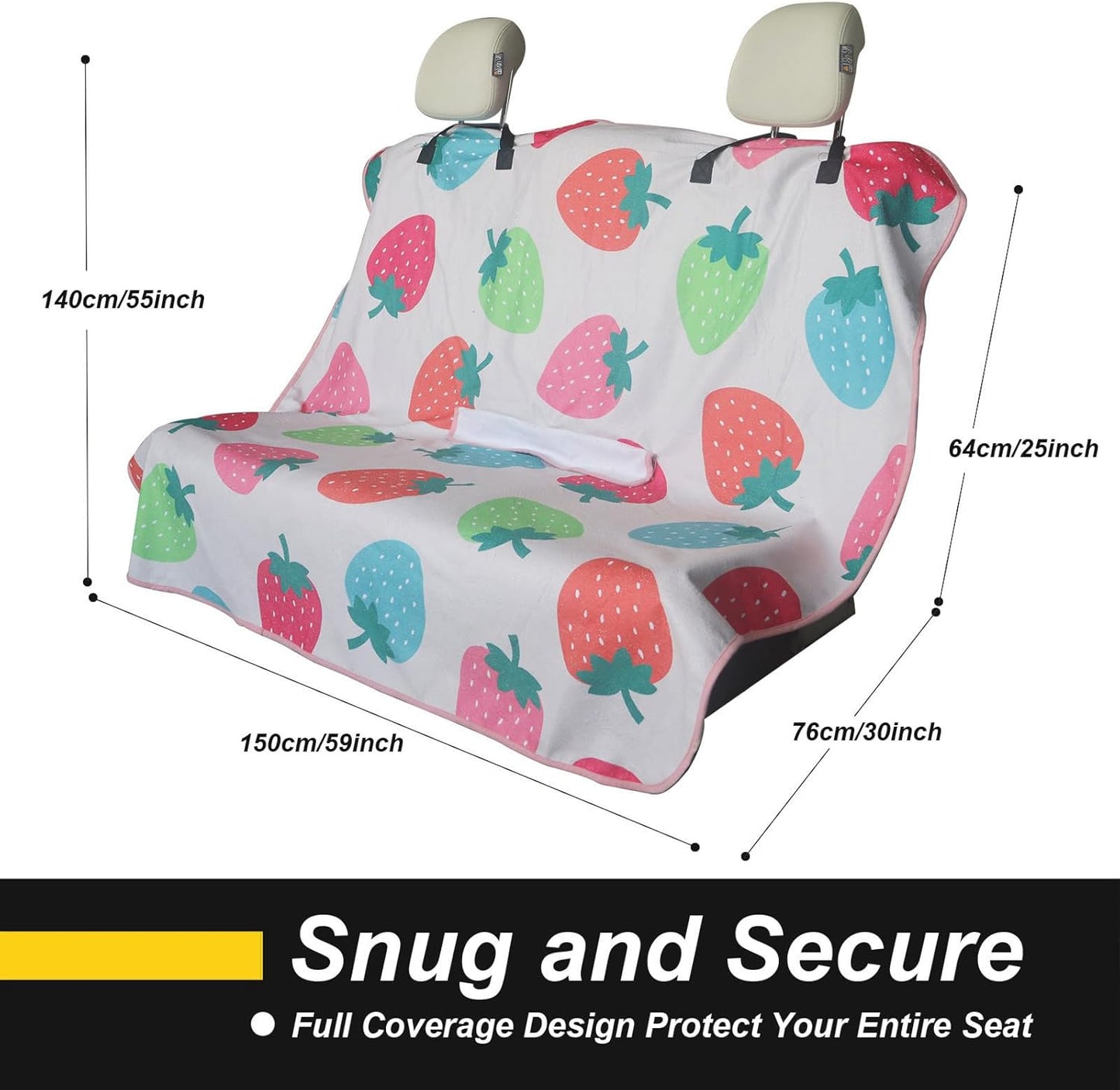 Back Seat Cover for Car Trucks Van SUV,Waterproof Rear Bench Towel Seat Covers for Dogs and Kids,Automotive Backseat Protector (Strawberry)