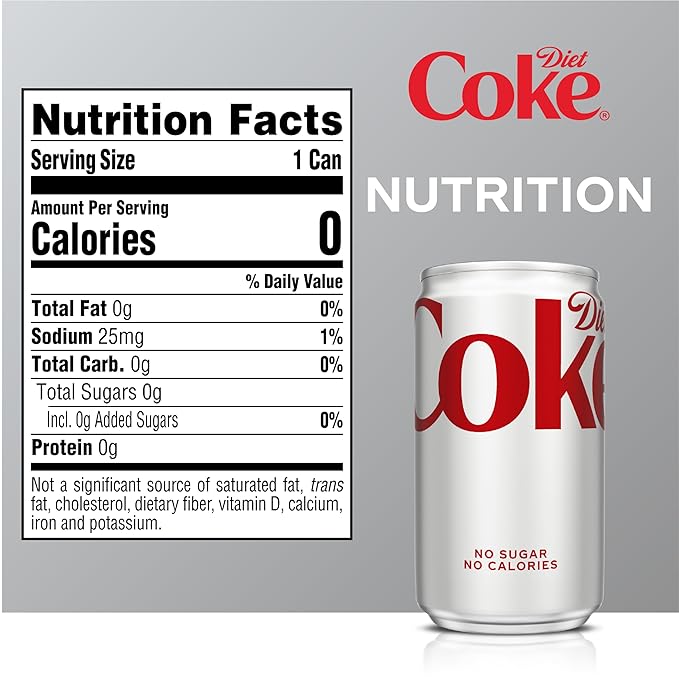 Diet Coke Soda Soft Drinks, 7.5 fl oz Cans, 6 Pack - Mini Soda Cans, Diet Cola