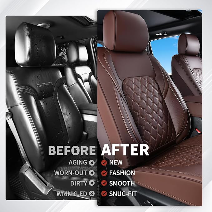 Huidasource Ford Custom Seat Covers, Car Seat Cushion Cover Fit for 2015-2025 Ford F150 SuperCrew & 2017-2025 F250 F350 F450 Super Duty Crew Cab XL XLT Lariat King Ranch Platinum(Full Set/Coffee)