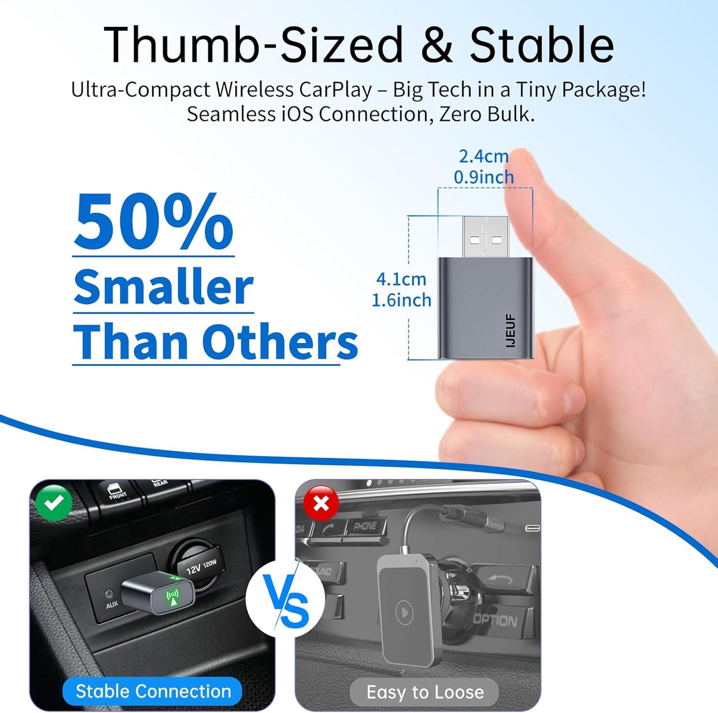 Wireless CarPlay Adapter for Apple iPhone 2025 Upgraded,Ultra-Low Lag,Stable Connection,Mini Apple Car Play Wireless Adapter for Cars with Built-in Wired CarPlay and iPhone iOS 10+,USB A