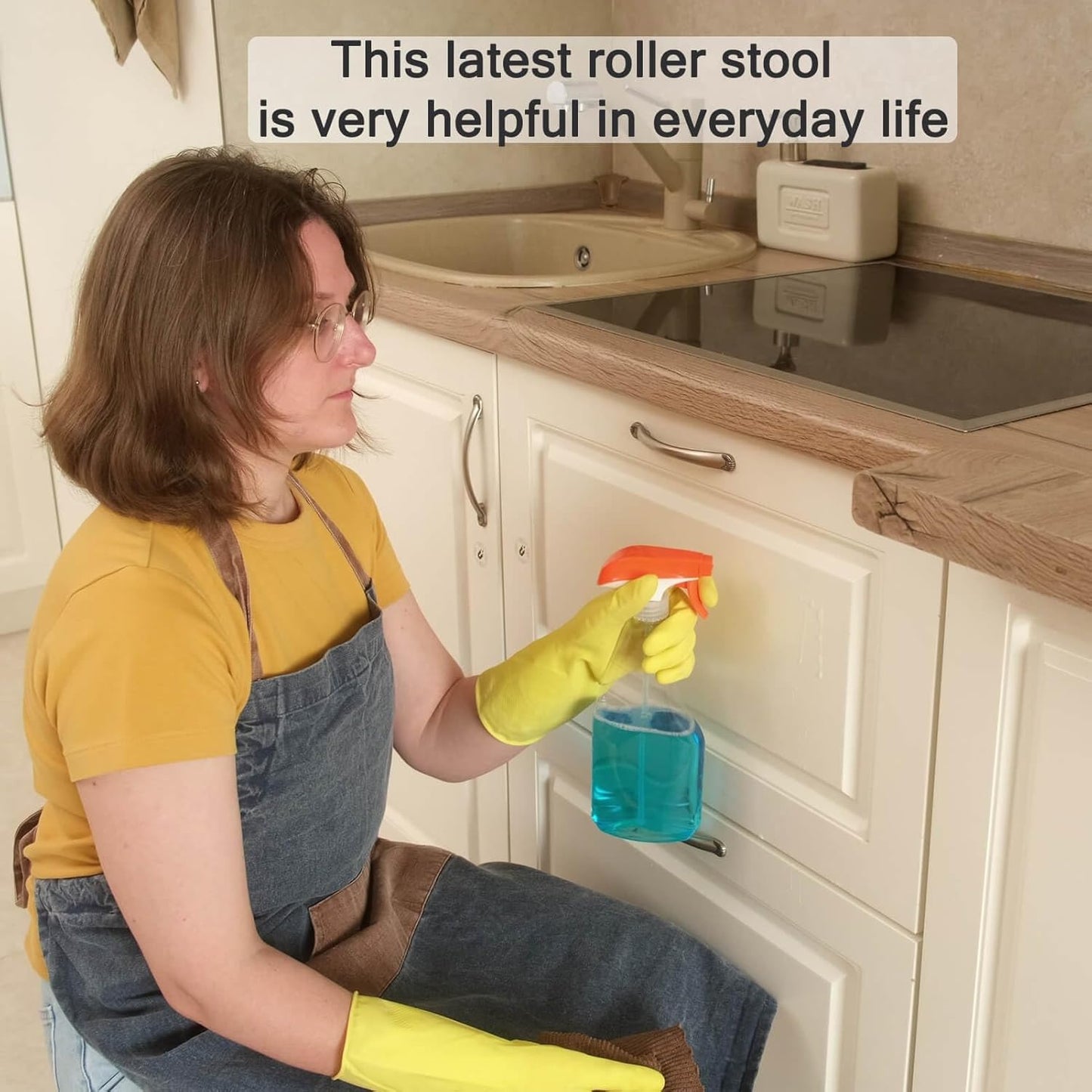 Rolling Stool and 4 Wheels with Brakes Rolling Chair for Home Office Garage Shop Roller Seat Water-Proof High Density Cushion and Steel Pink