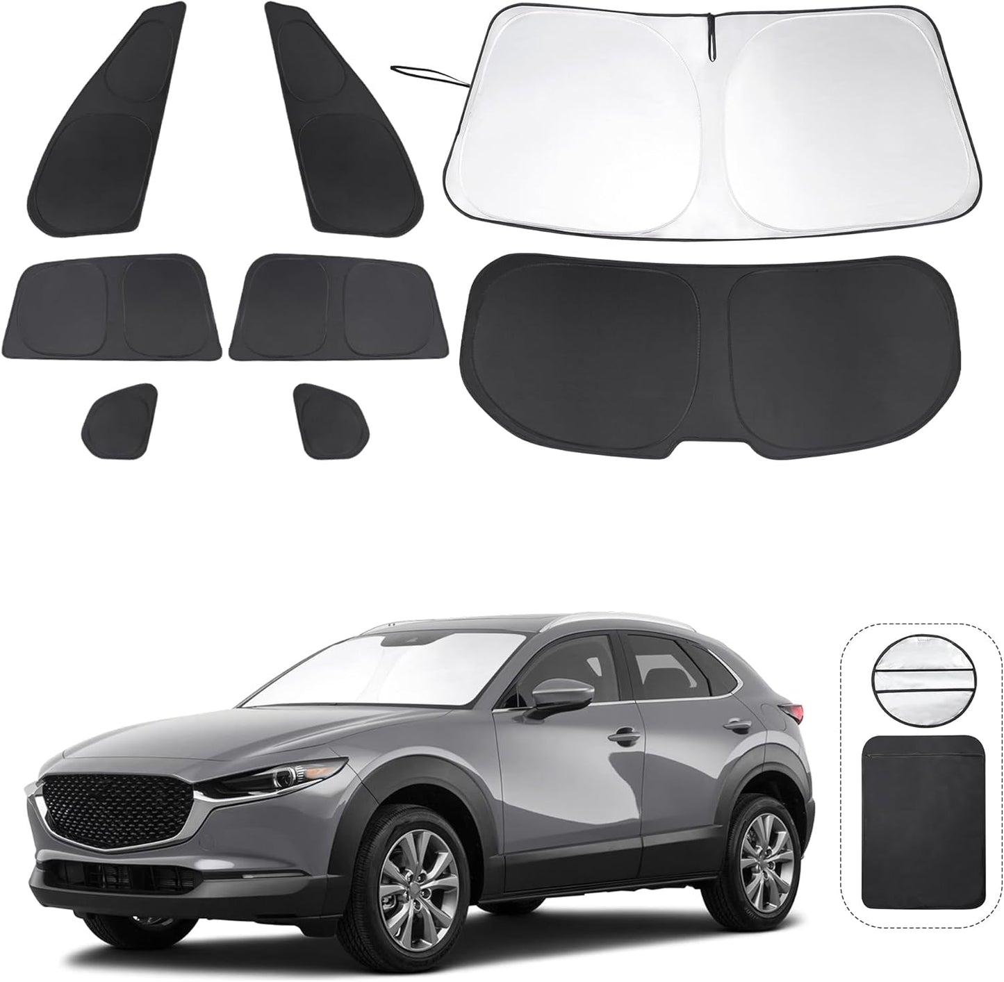 TINGLU Window Shades for Mazda CX-30 2019-2024 2025 Accessories Car Side Full Windows Rear Triangular Windshield Sun Shade Sun UV Rays & Privacy Protection for Camping,Napping,and Relaxing 8PCS