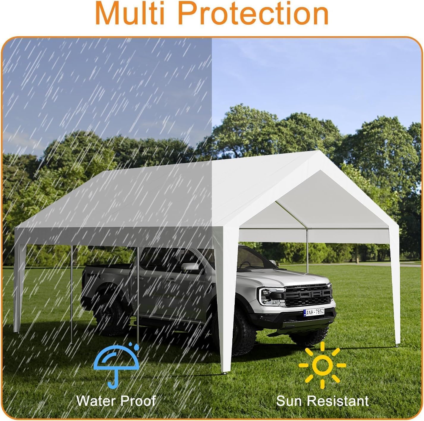 10x20ft Metal Carport Garage with PE Fabric and Galvanized Steel Frame Leg Wrap Carport for Outdoor Shelter for Cars, Trucks, and Boats - White