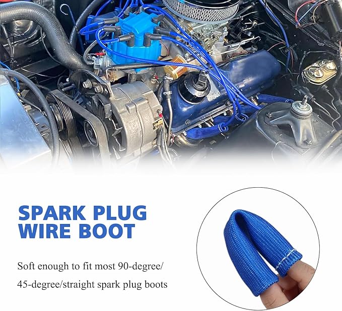 8Pcs 2500° Degree Spark Plug Wire Boots Heat Shield Protector Sleeve Cover Compatible with SBC BBC 350 454,6 Inch, Blue