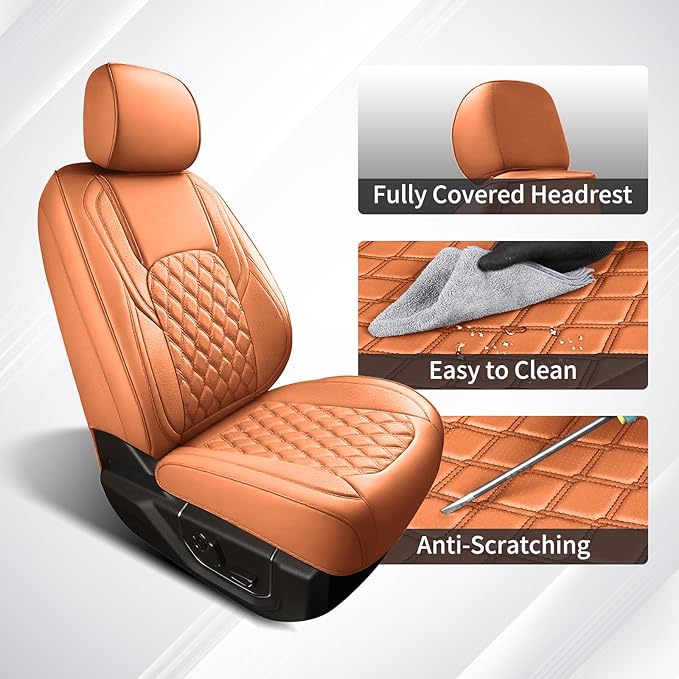 Huidasource F150 Truck Seat Covers Fit for 2015-2025 Ford F150 & 2017-2025 F250 F350 F450 Crew Cab XL XLT Lariat King Ranch Platinum, Full Coverage Leather Automotive Seat Cover(Full Set/Brown)