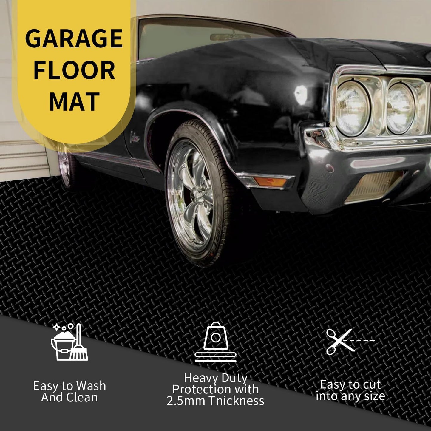 Premium Garage Floor Mat, Commercial Grade Heavy Duty Parking Mat for Garage Floor, Golf Cart Parking, Water/Stain Resistant Floor Runner (Black Diamond, 4 x 20 Feet)