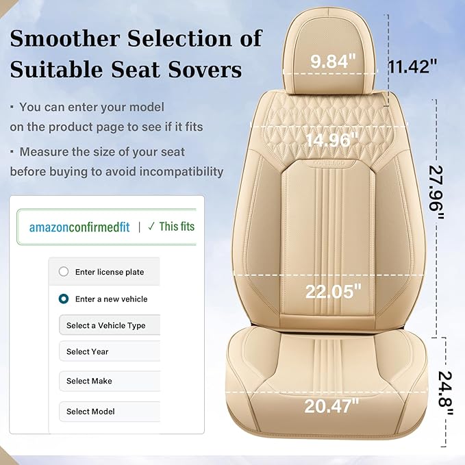Coverado Seat Covers, Car Seat Covers Front Seats, Beige Seat Cover, Waterproof Car Seat Cushion, Front Car Seat Covers Leatherette Car Seat Protector Universal Fit Most Cars