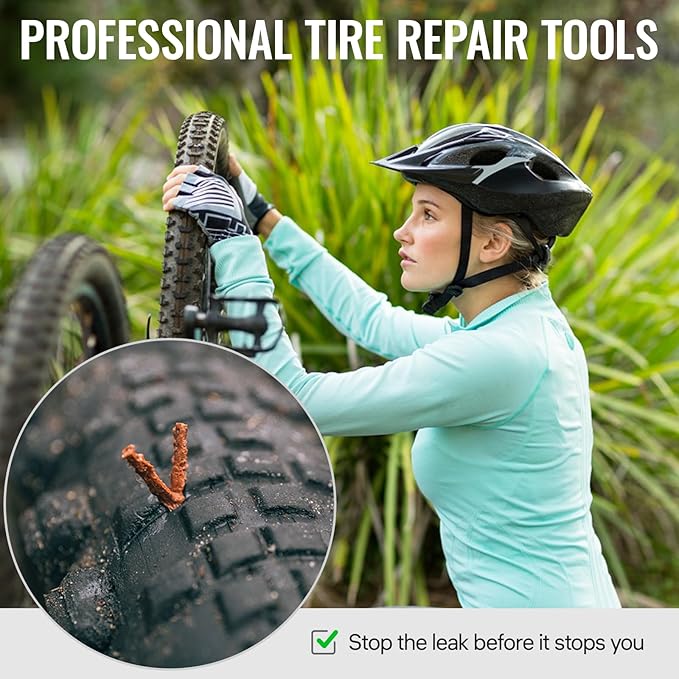 BWSHLF Tubeless Bike Tire Repair Kit for Mountain Bikes & Road Bicycles, Tubeless Tire Plug Kit with Storage Canister, Reamer, Insertion Fork, 10 Bacon Strips, Fix a Puncture or Flat, No Glue Needed