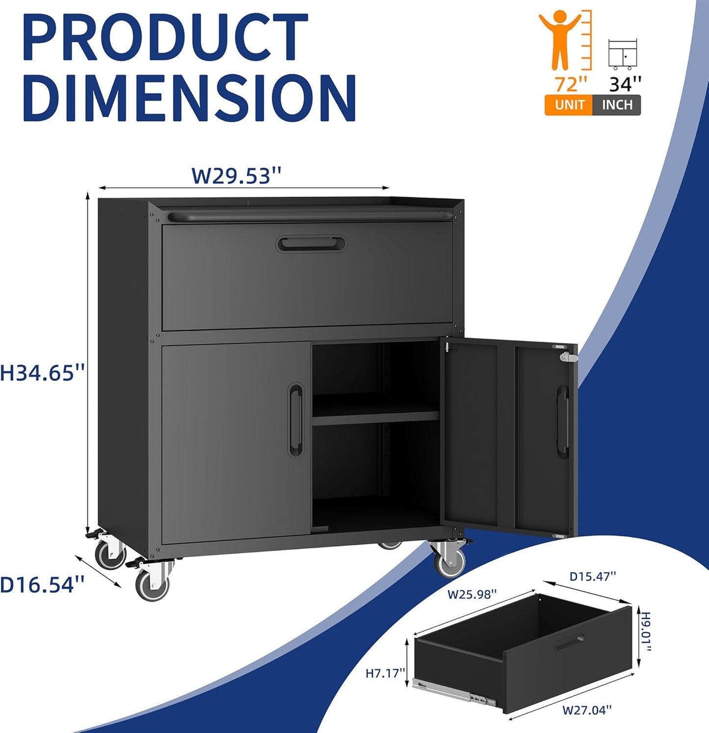 Metal Tool Cabinet,Garage Storage Cabinet System,Wall Cabinet & Locking Rolling Tool Cabinet with Doors and Adjustable Shelves,Steel Tool Cabinets for Home,Office (2 Pcs-StyleB, Black)