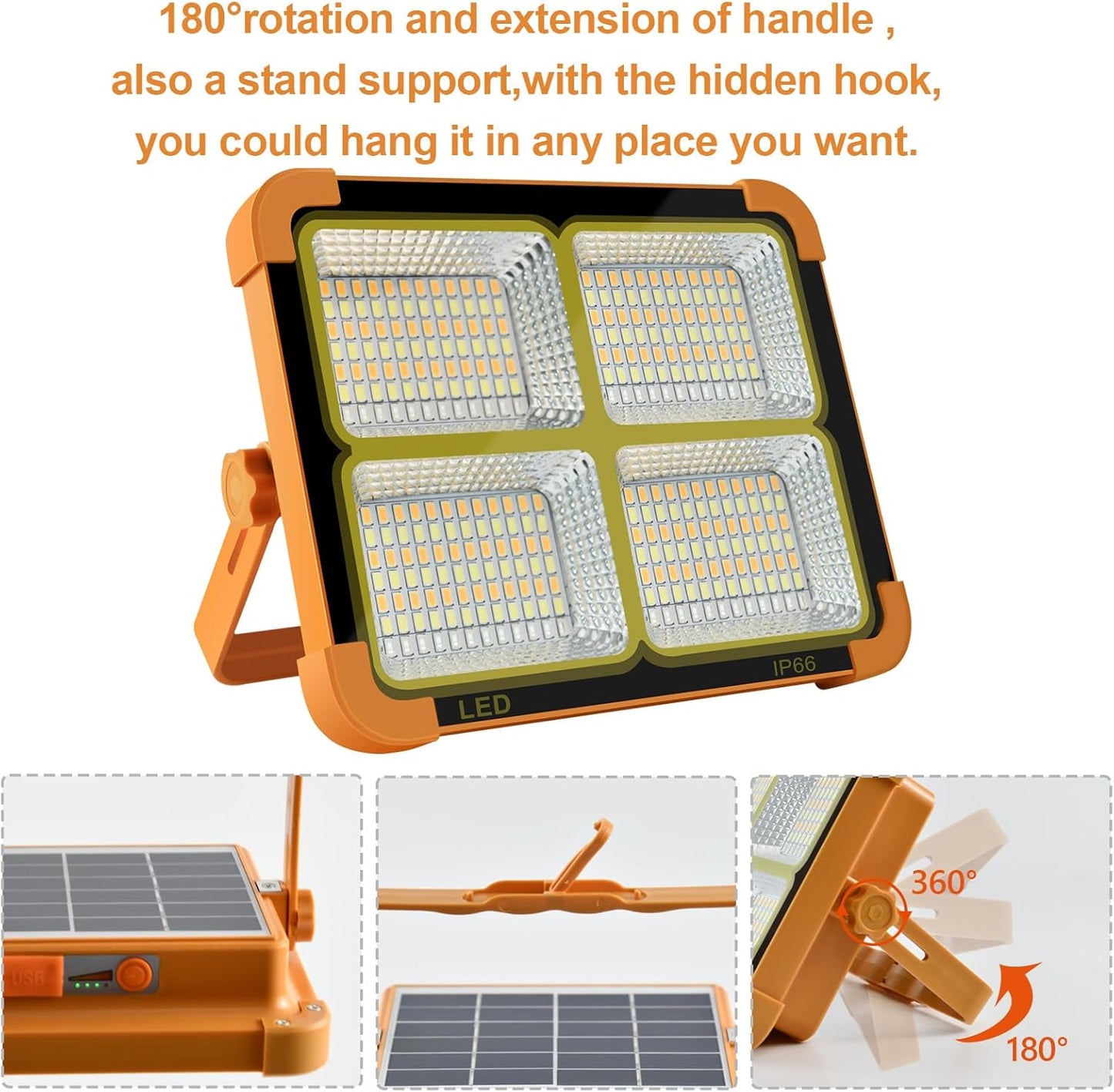 Portable LED Work Solar Light 100W 16500mAh 10000 LM with Stepless Brightness Job Site Battery Rechargeable LED Floor Light for Emergency Worklight for Hurricane (Orange(Remote))
