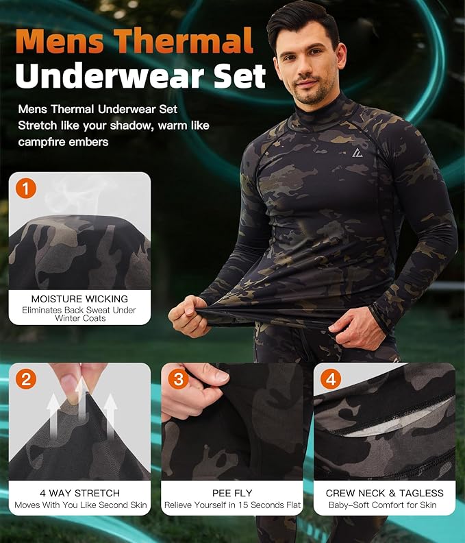 CL convallaria Thermal Underwear Long Johns Set Mens Winter Gift Hunting Gear Sport Base Layer Bottom Top