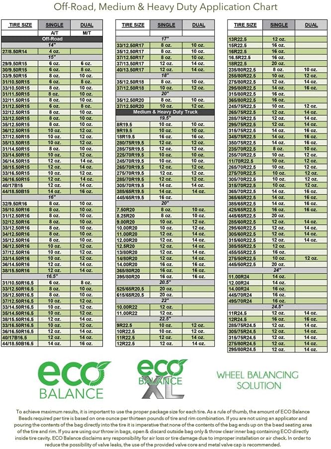 ECO Balance 16-ECOXL4 ECO XL Extreme Condition Tire/Wheel Balancing Beads - Off-Road Vehicles, Light Duty Truck Tires, (4) 16oz Balance Bead Bags, (4) Valve Caps