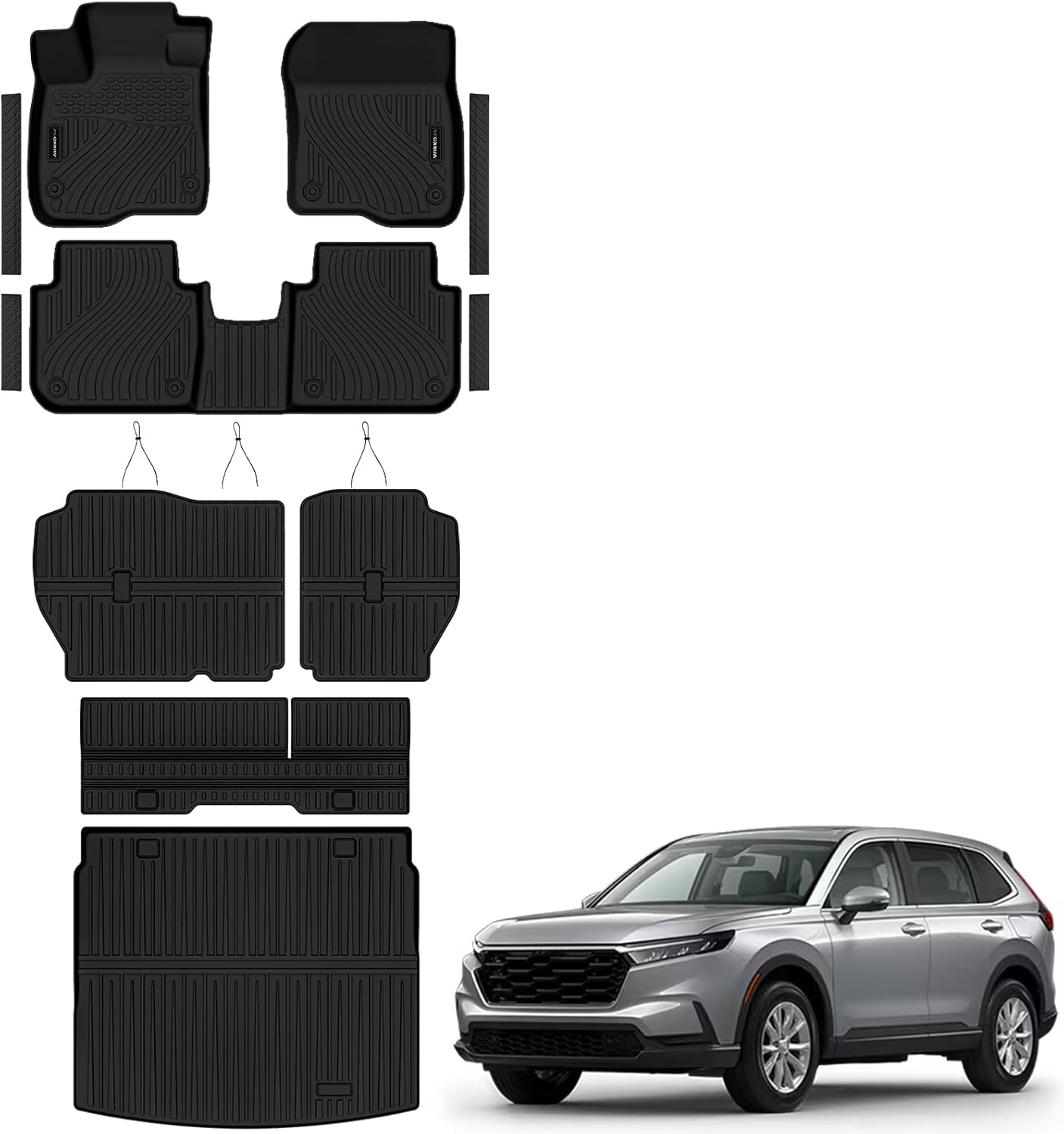 Auxko All Weather Floor Mats Upper Cargo Mat with Backrest Mat & Door Sill Protector for 2023-2026 Honda CRV TPE Liners Accessories Guard Odorless Anti-Slip Floor Trunk Liner with Back Seat Protectors