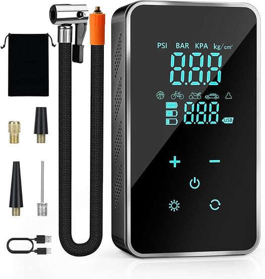 Tire Inflator Portable Air Compressor for Car Tires-Super Battery Air Pump 150 PSI- Tire Pump Electric with Touch Screen-Portable Tire inflator with Gauge for Bike, Motocycle, Ball (Black Green)